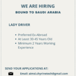 Lady Driver Job Opening in Saudi Arabia | Anchor International Manpower Services